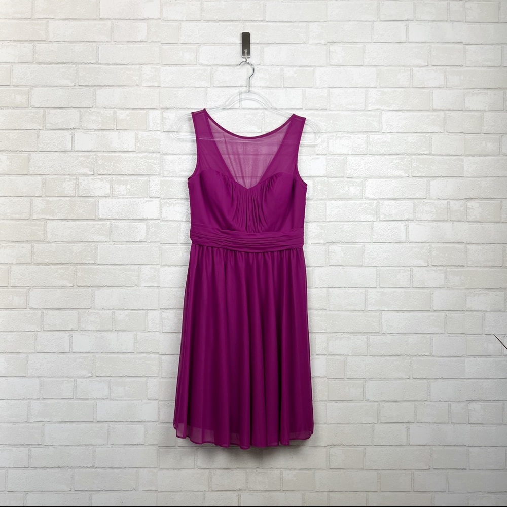 David's Bridal Short Mesh Bridesmaid Raspberry Dress NEW